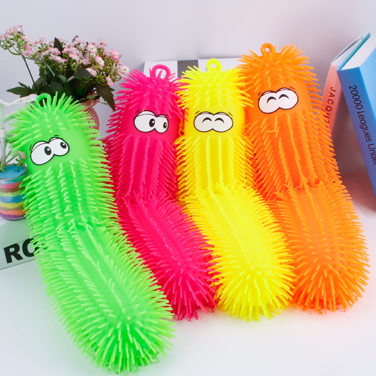 Wholesale hot sale 22 inch 6 eyes bright 2 tone caterpillar squeeze squishy cute animal puffer ball toys