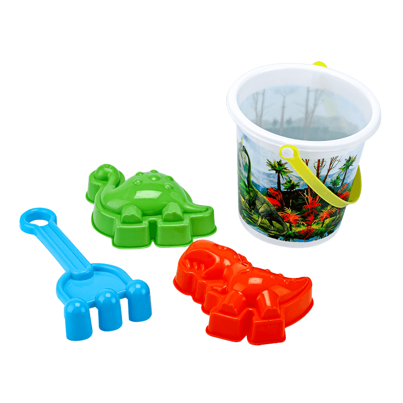 Wholesale custom high quality 6 inch bucket sand tools set with heat transfer printing beach summer toy for kids