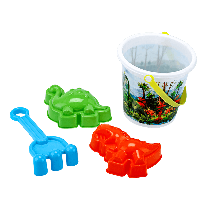 Wholesale custom high quality 6 inch bucket sand tools set with heat transfer printing beach summer toy for kids