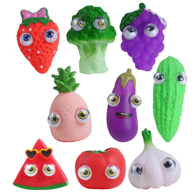 Wholesale squeeze eyes pop out vegetables and fruit toy stress relieve fidget toy for kids and adults