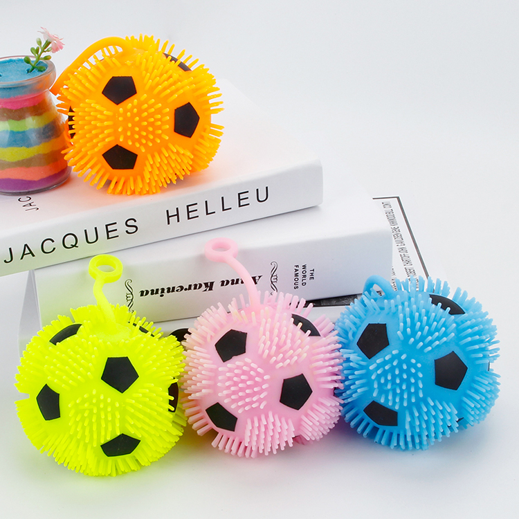 Wholesale Kids Bouncy squishy  football YoYo Fluffy Ball Toy Light Up Spiky Anti Stress Squeeze Puffer Ball