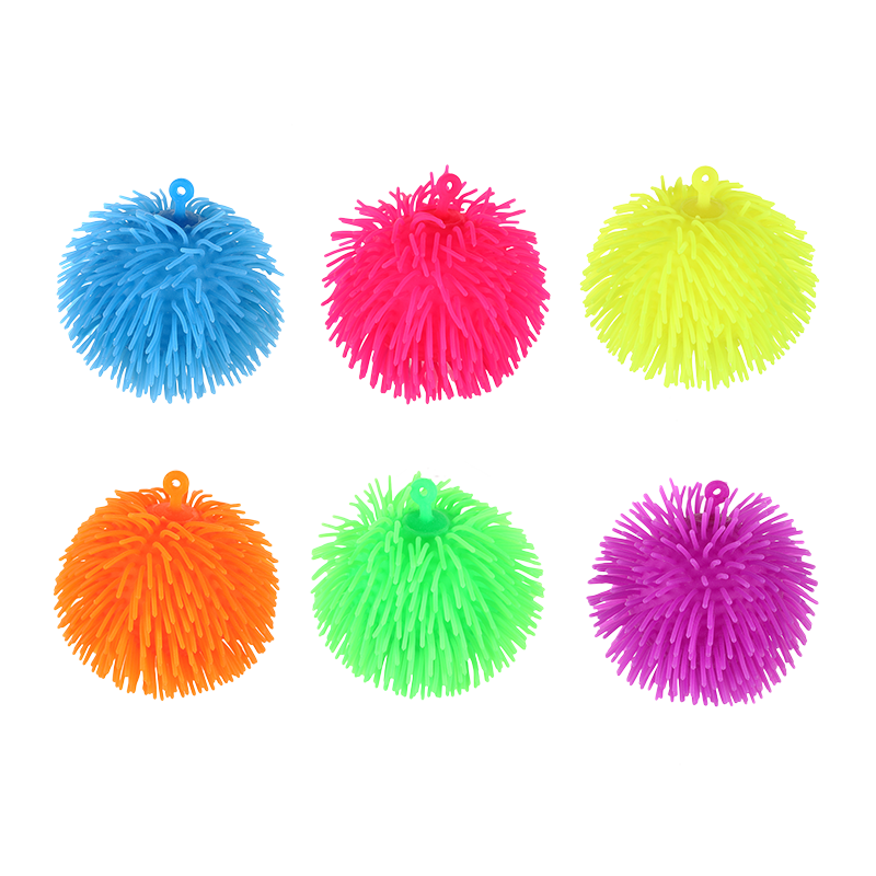 Wholesale 6 Assorted Colors Kids Bouncy Ball YoYo Fluffy Ball Toy Light Up Spiky Anti Stress Squeeze Puffer Ball