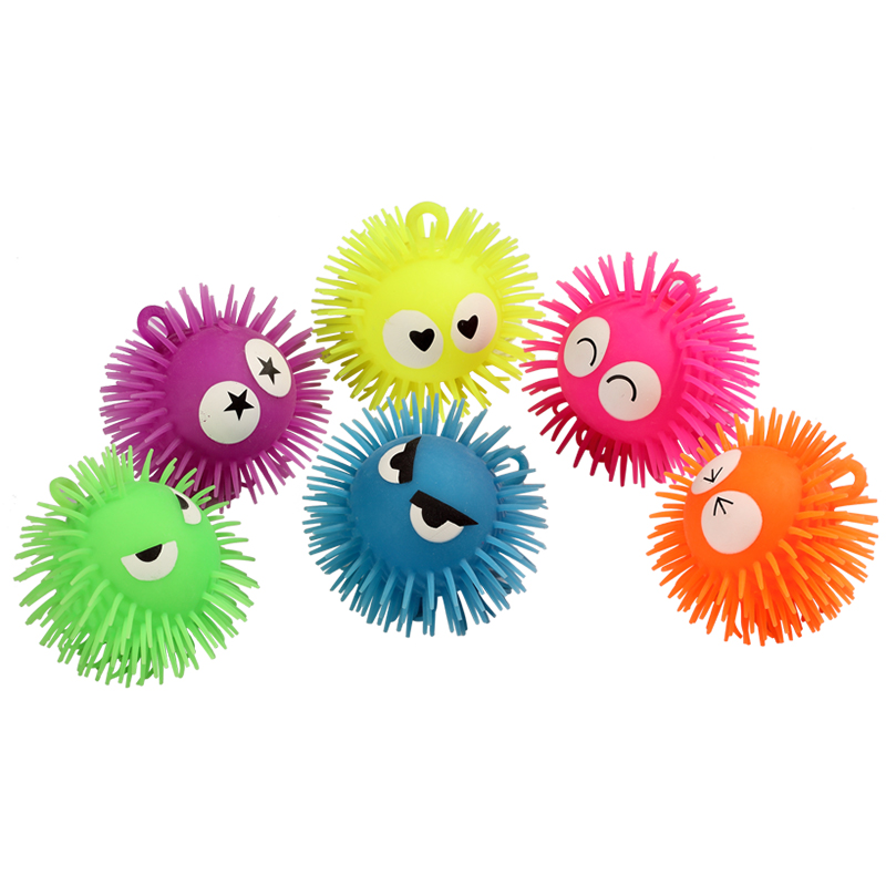 Wholesale 6 Assorted Colors Kids Bouncy Ball YoYo Fluffy Ball Toy 6 styles eyes puffer ball Anti Stress Squeeze Puffer Ball