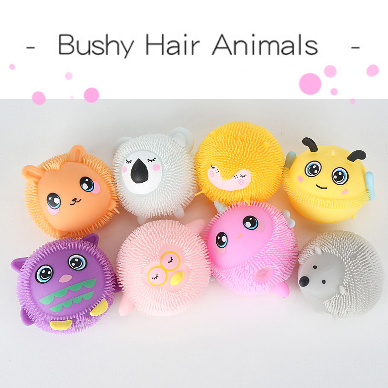 Wholesale TPR 8 styles bushy hair animals Stress Relief Kids Sensory Therapy Toy Puffer Balls