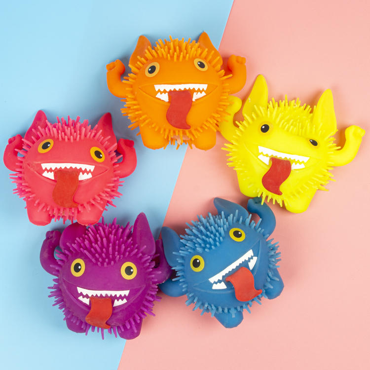 Wholesale Novelty Puffer Toy Kids Stress Relief Soft Squishy Tonguing little devil Monster Puffer ball