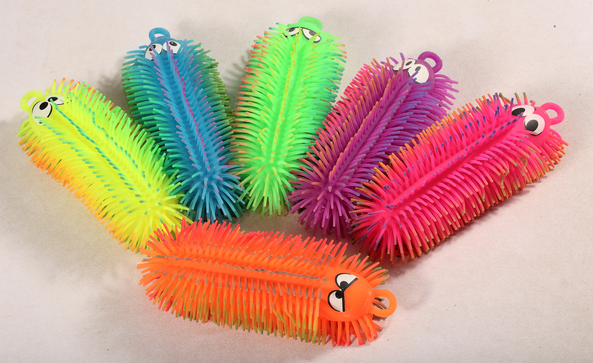 Wholesale Custom Raised Eye Squeeze Toys Led Flashlight Animal multicolor hair Caterpillar Puffer Ball