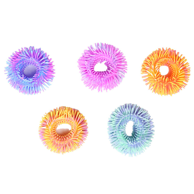 Wholesale custom Colorful Funny Kids Gift Tpr Soft Sensory Band Squishy Ball 2 tone Puffer Bracelet custom logo Toy